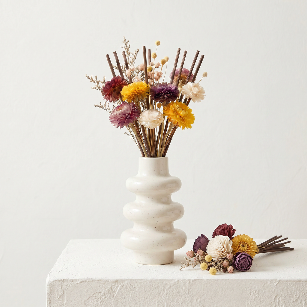 The Stacked Bubble Vase Reed Diffuser Gift Set, Gypsum White 9"