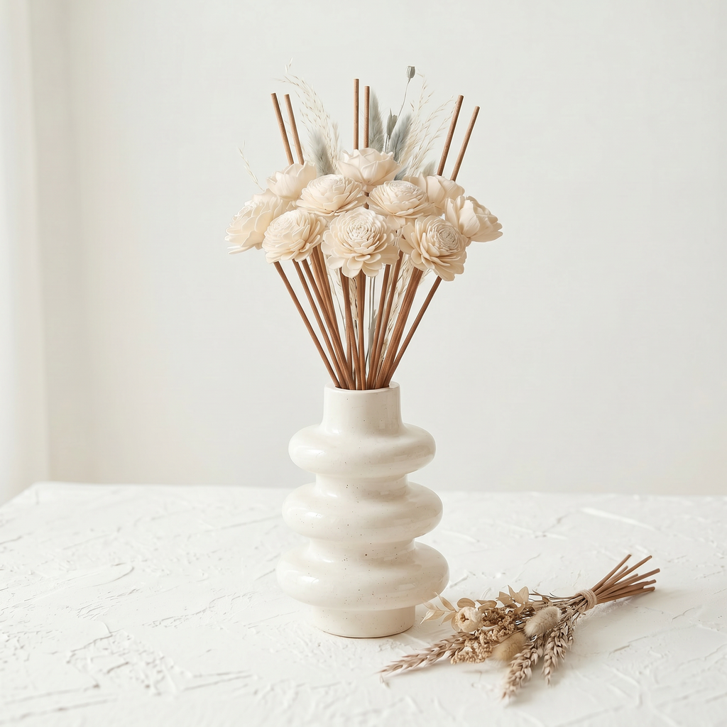 The Stacked Bubble Vase Reed Diffuser Gift Set, Gypsum White 9"