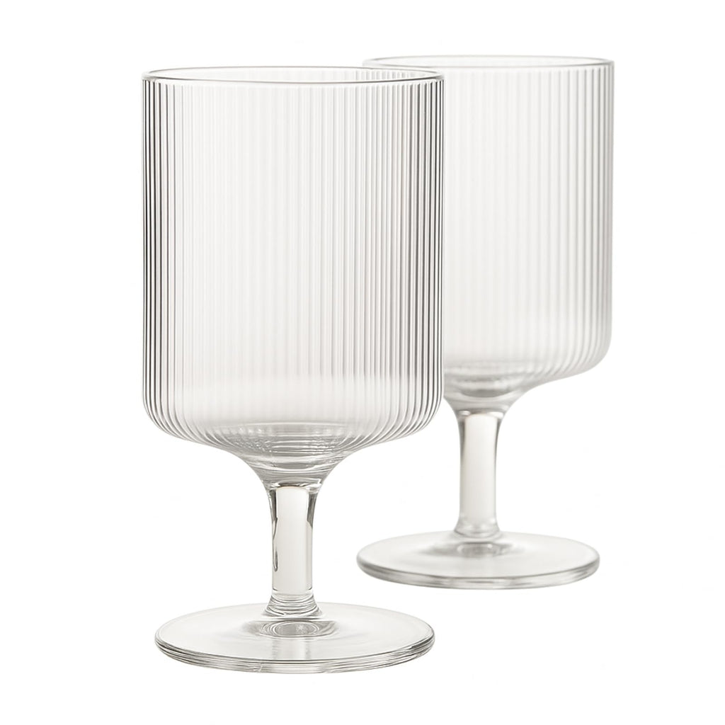 Khen Glass Ribbed Wine Goblets | Set of 2