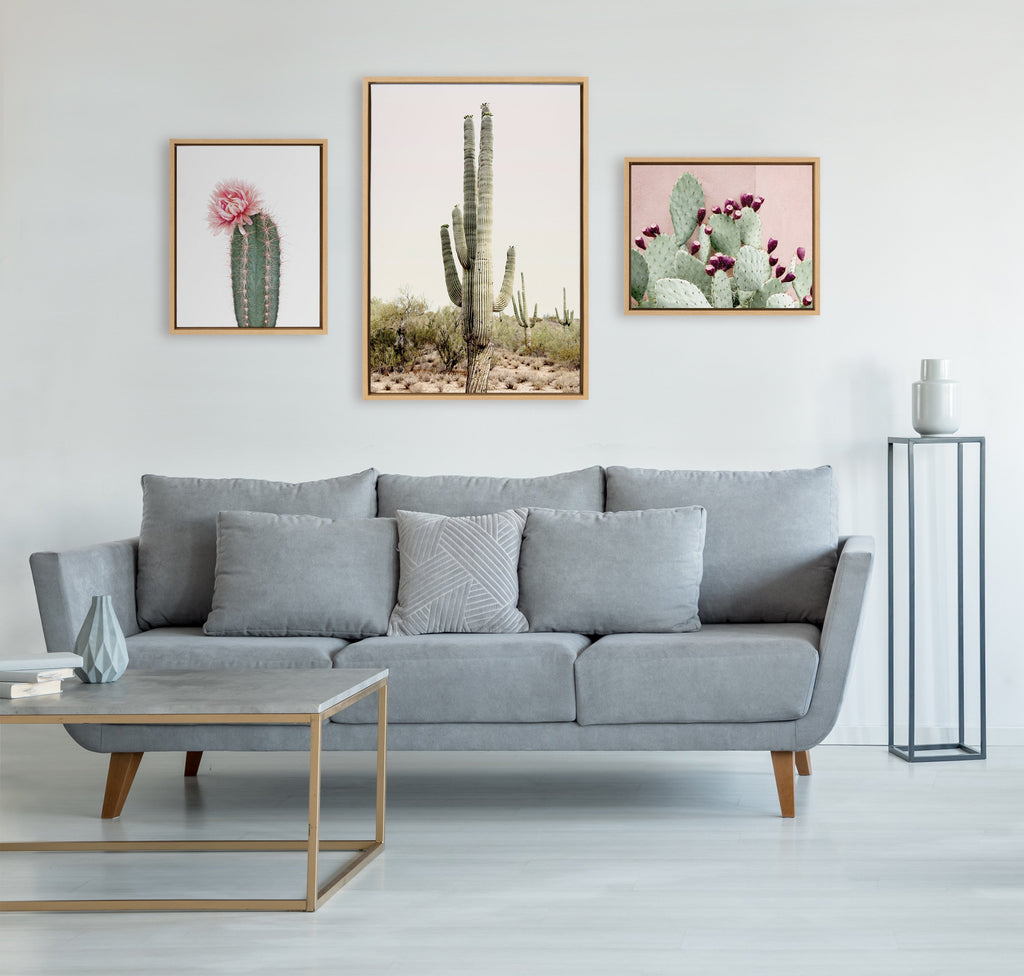 Sylvie Sunrise Cactus,  Pink Cactus Flower and Cactus 25 Framed Canvas by Amy Peterson Art Studio