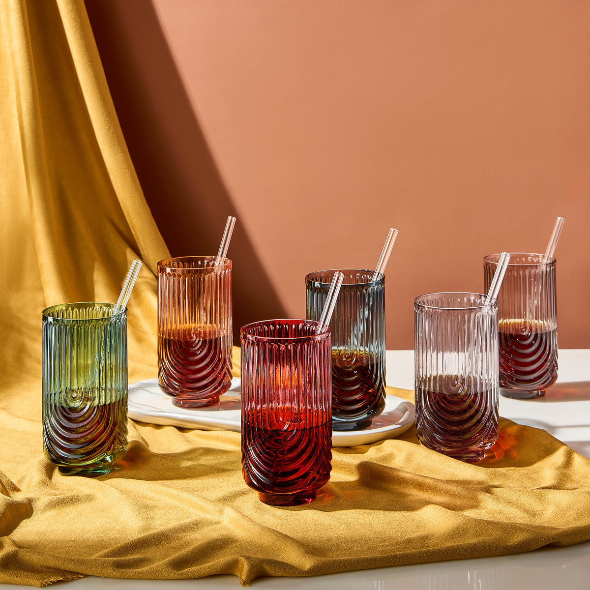 Tonal Highball Glassware & Straw | Set of 6