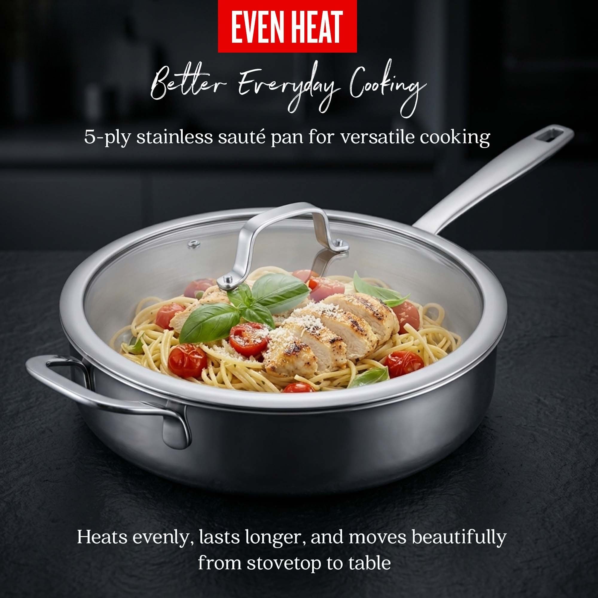 5-Ply Stainless Sauté Pan with Lid, 4-Qt