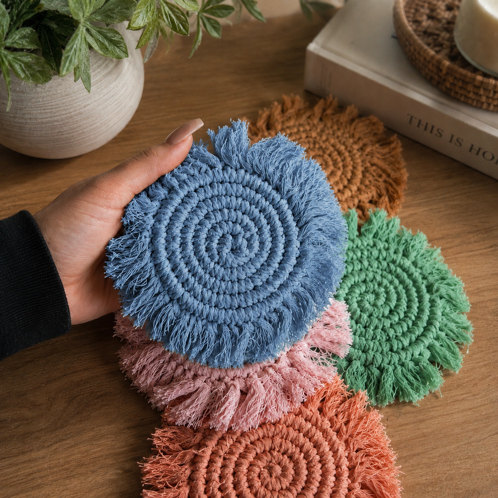 Pastel Braided Tassel Coasters