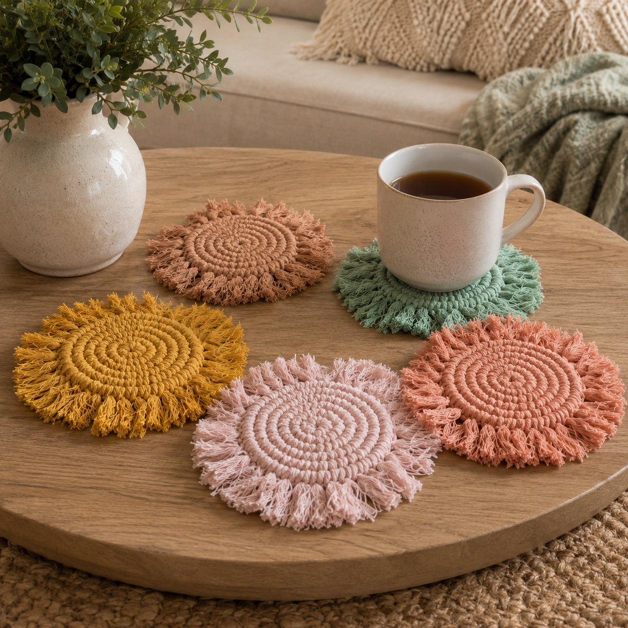 Pastel Braided Tassel Coasters
