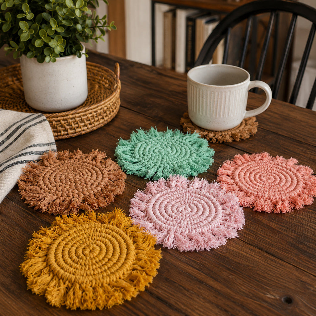 Pastel Braided Tassel Coasters