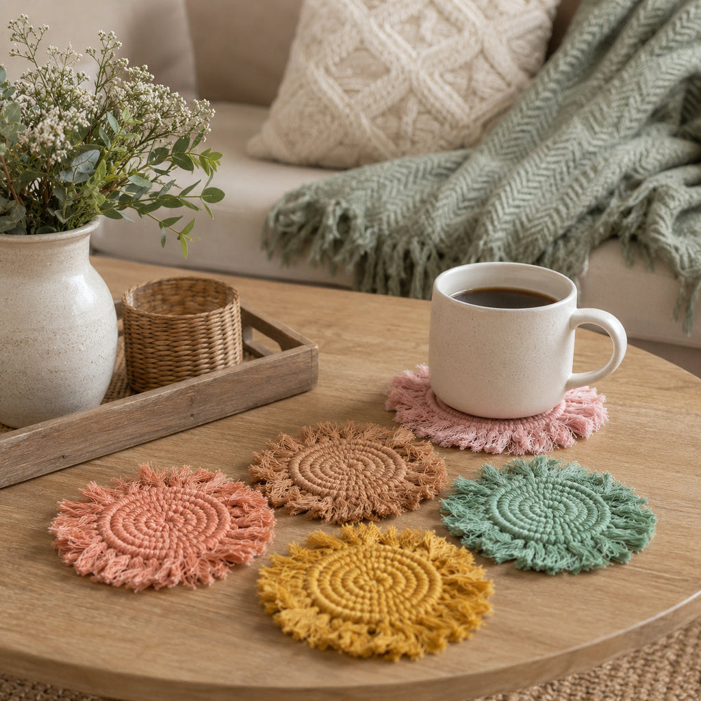 Pastel Braided Tassel Coasters