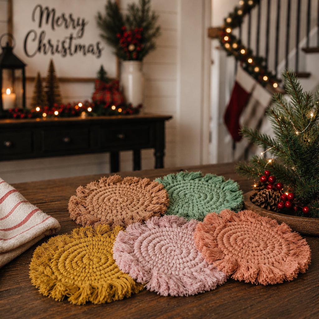 Pastel Braided Tassel Coasters