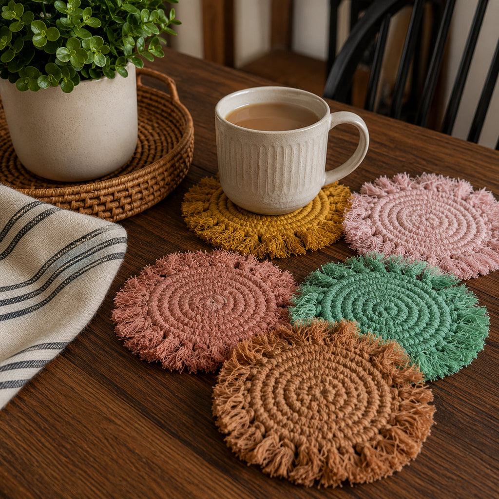 Pastel Braided Tassel Coasters