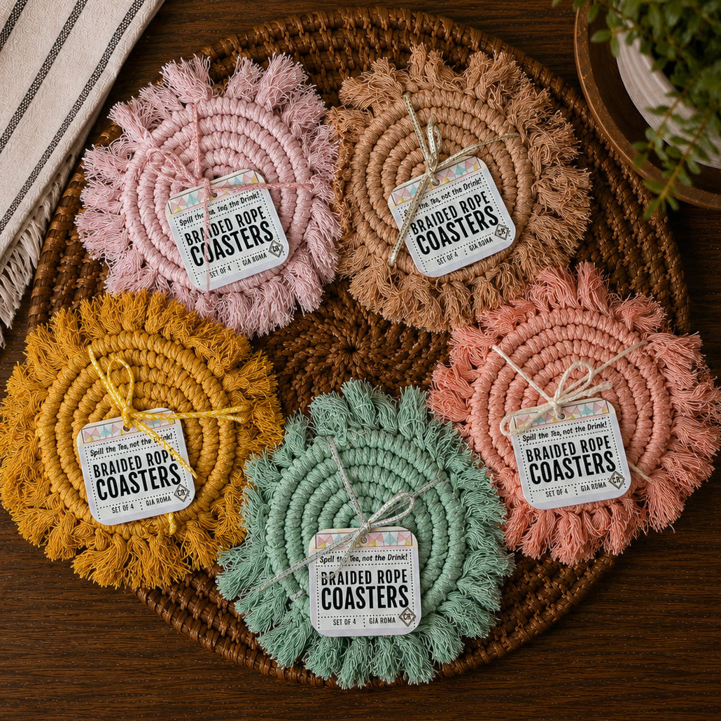 Pastel Braided Tassel Coasters