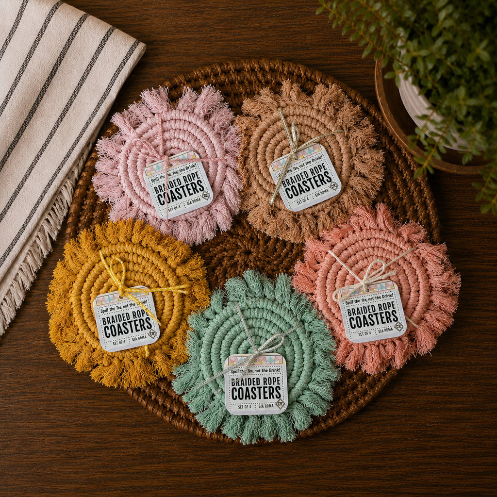 Pastel Braided Tassel Coasters