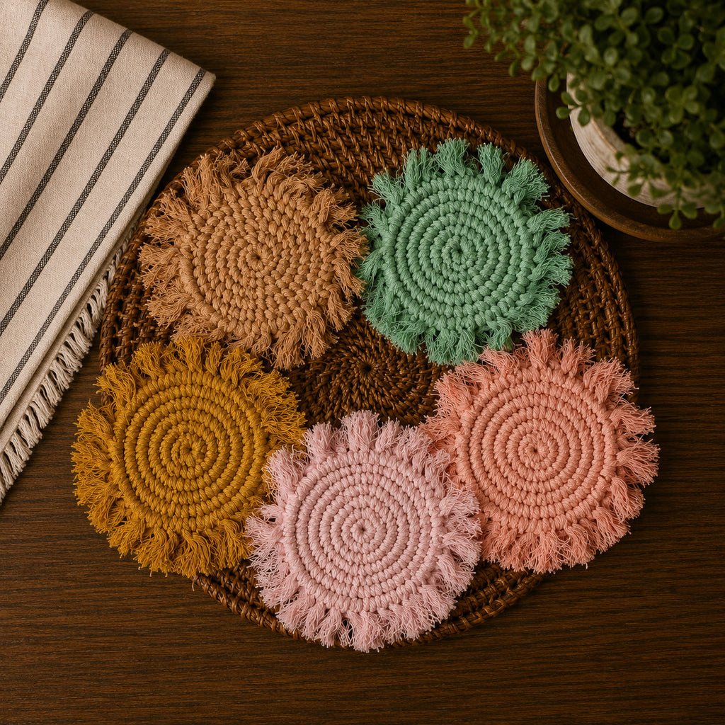 Pastel Braided Tassel Coasters