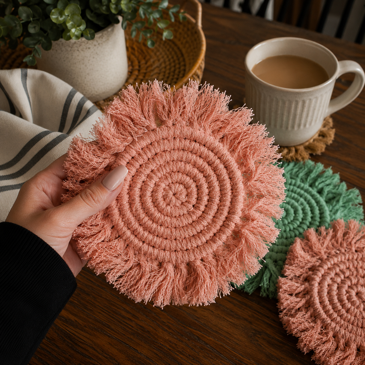 Pastel Braided Tassel Coasters