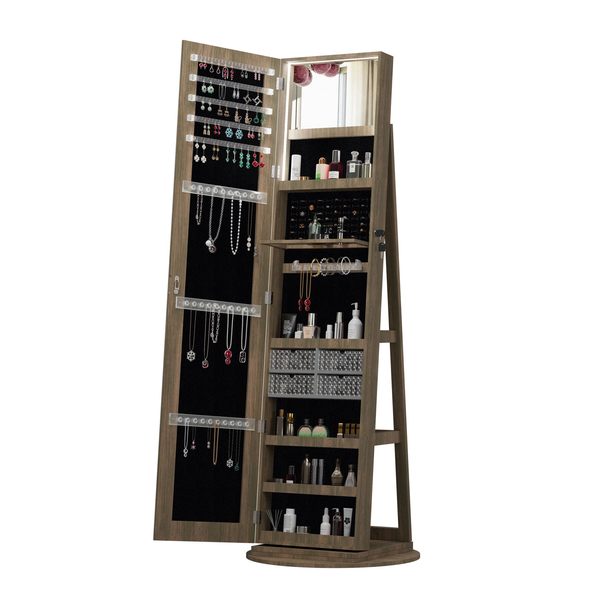 Swivel Jewelry Cabinet With Full Length Mirror