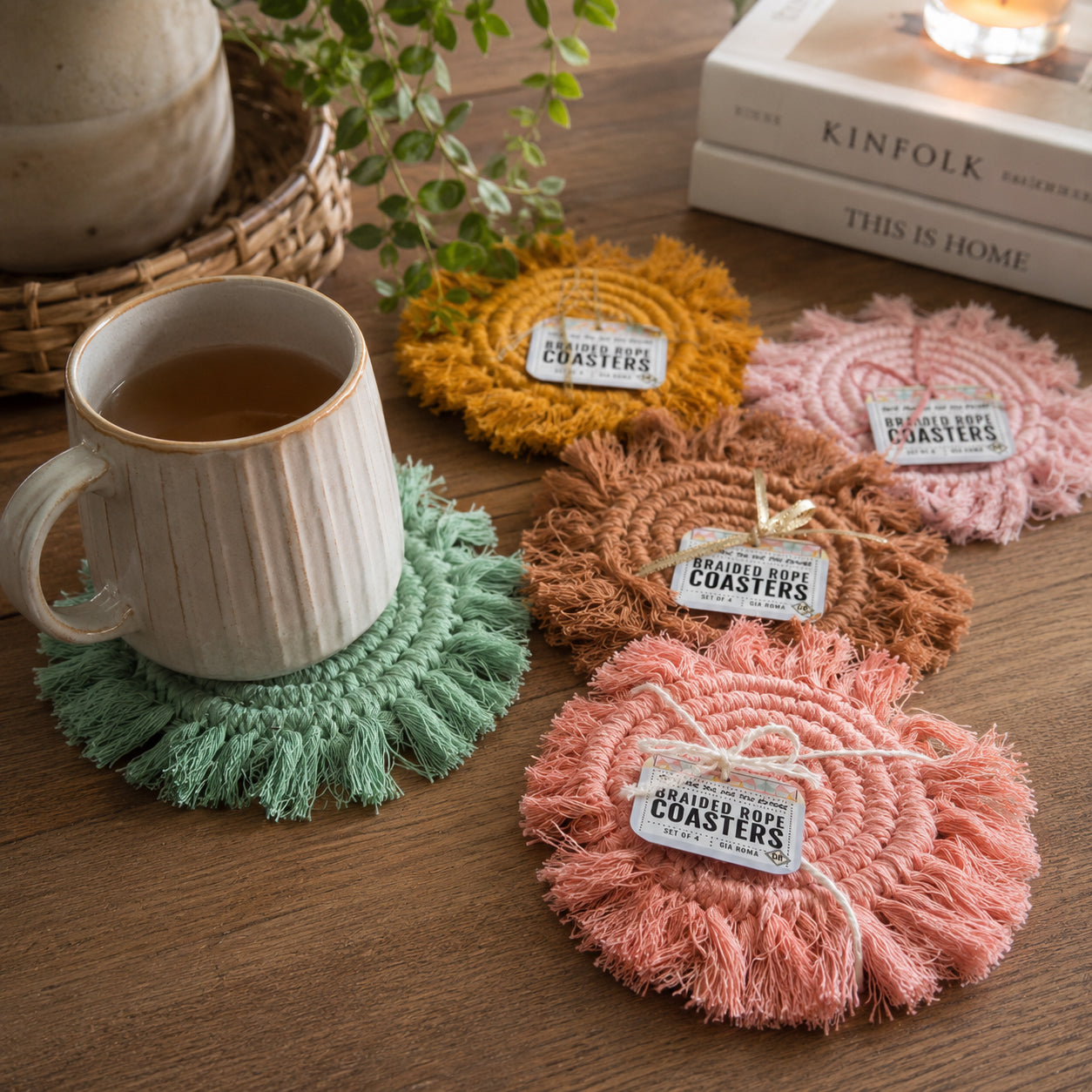 Pastel Braided Tassel Coasters