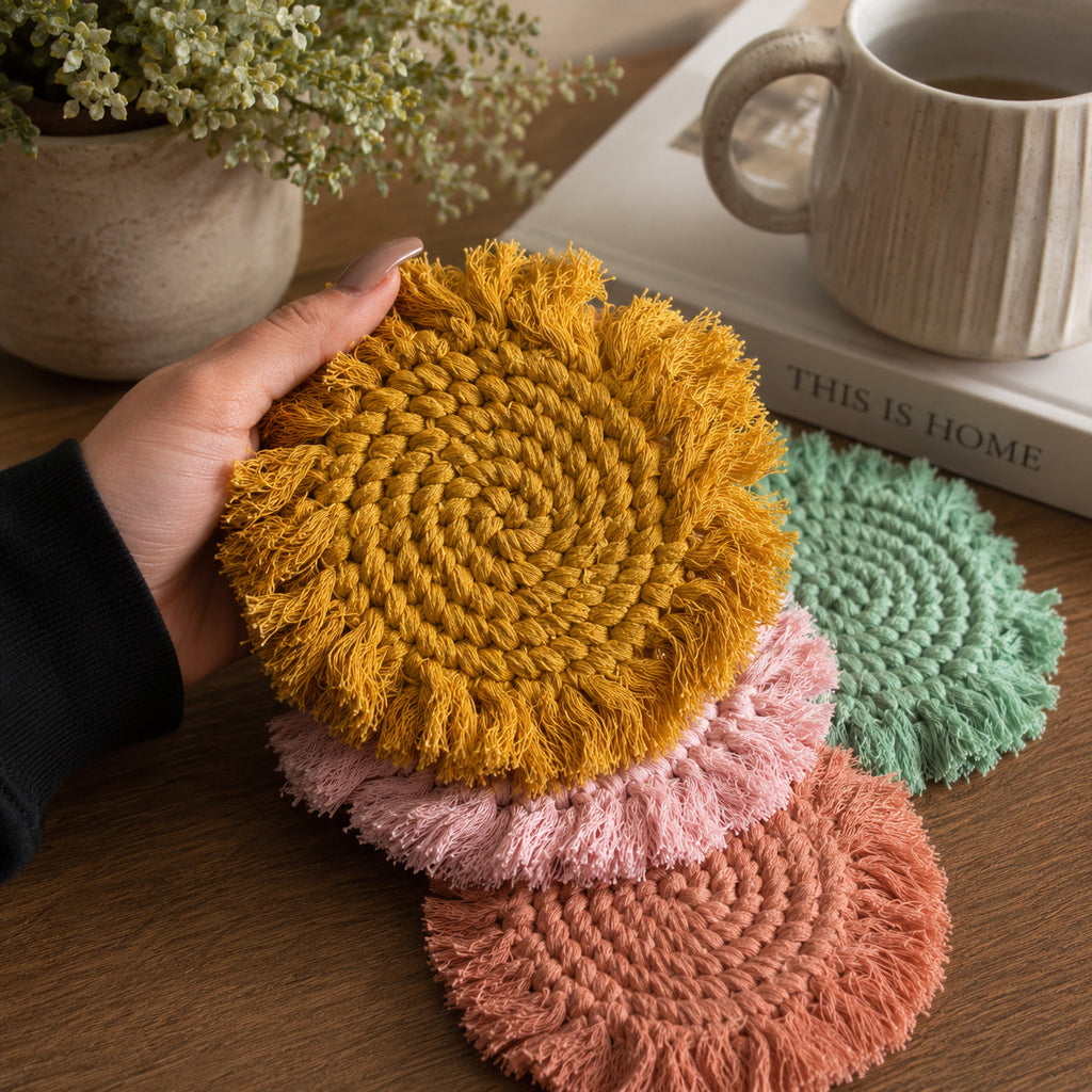 Pastel Braided Tassel Coasters