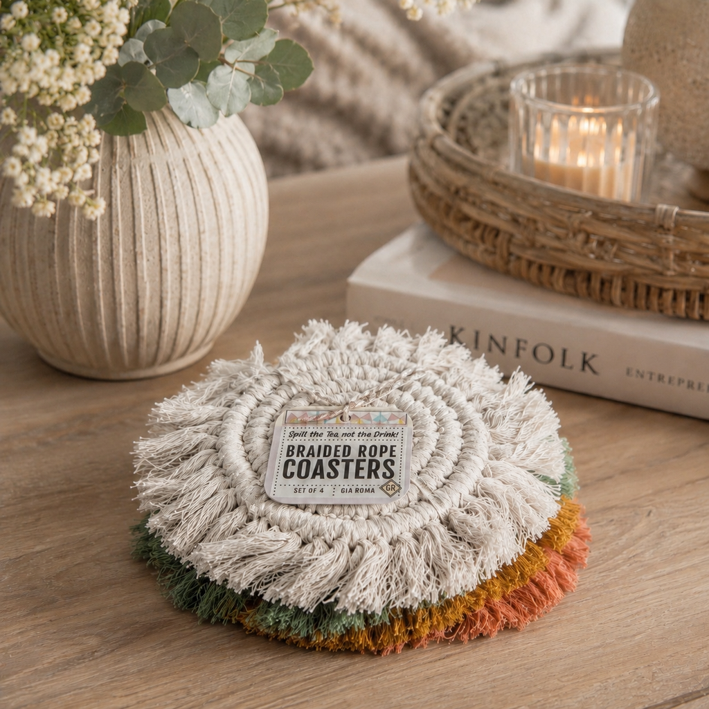 Pastel Braided Tassel Coasters