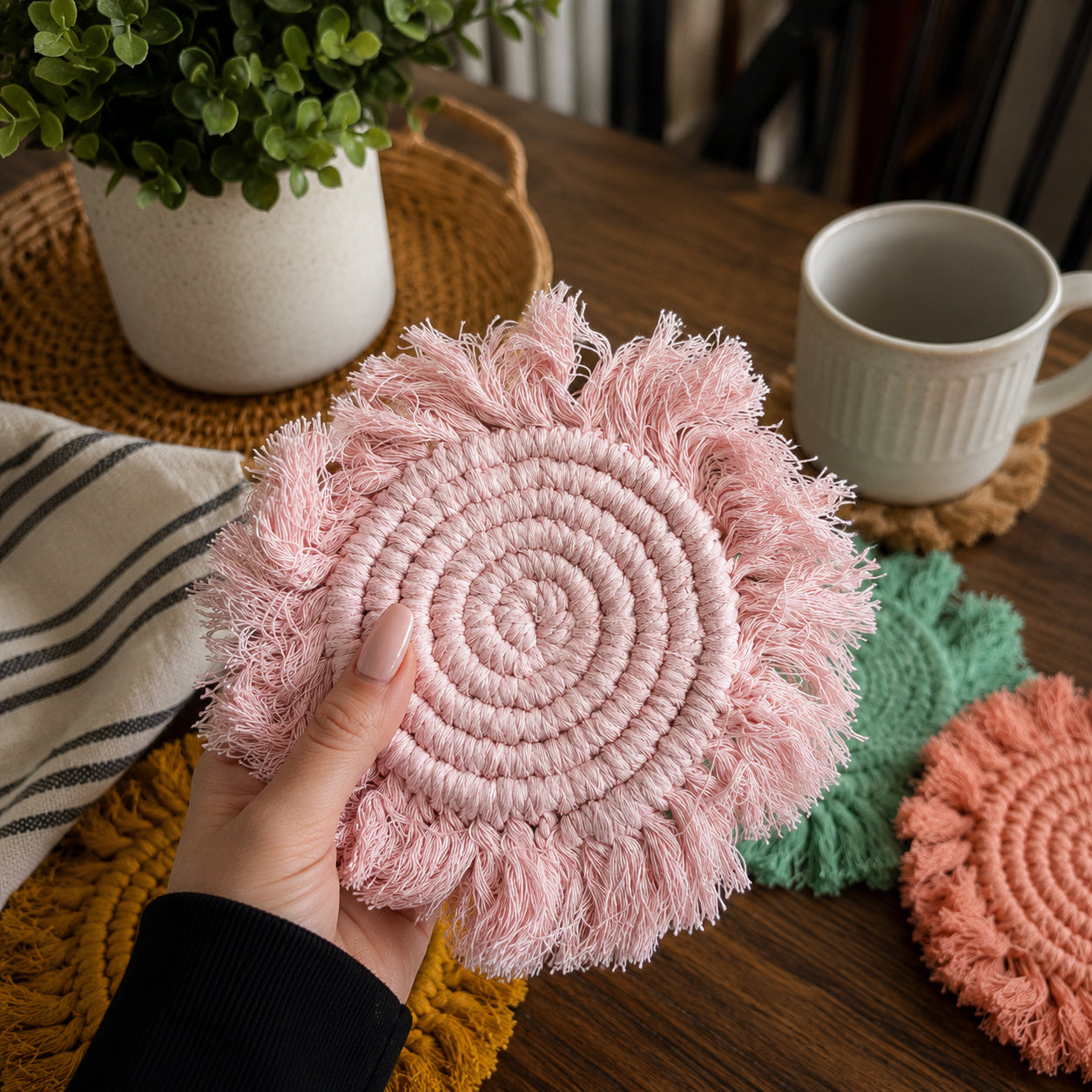 Pastel Braided Tassel Coasters
