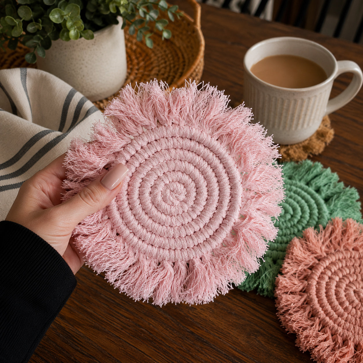 Pastel Braided Tassel Coasters