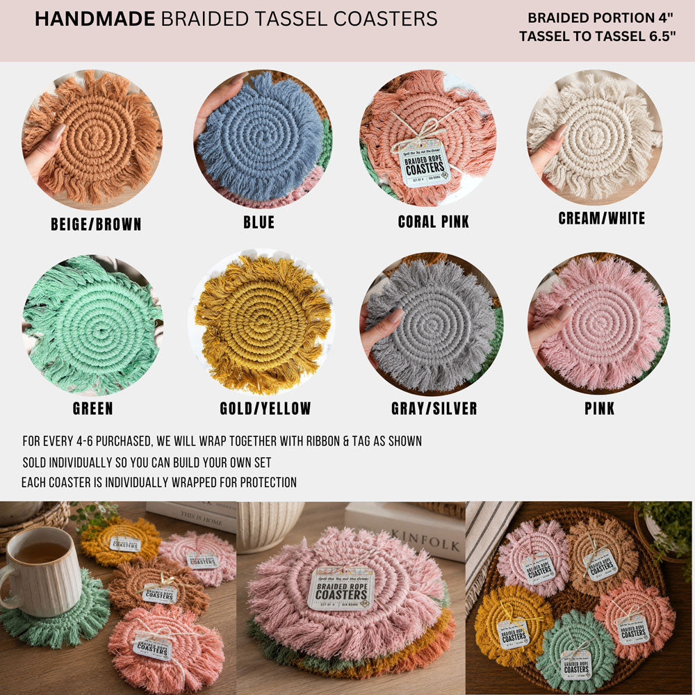 Pastel Braided Tassel Coasters