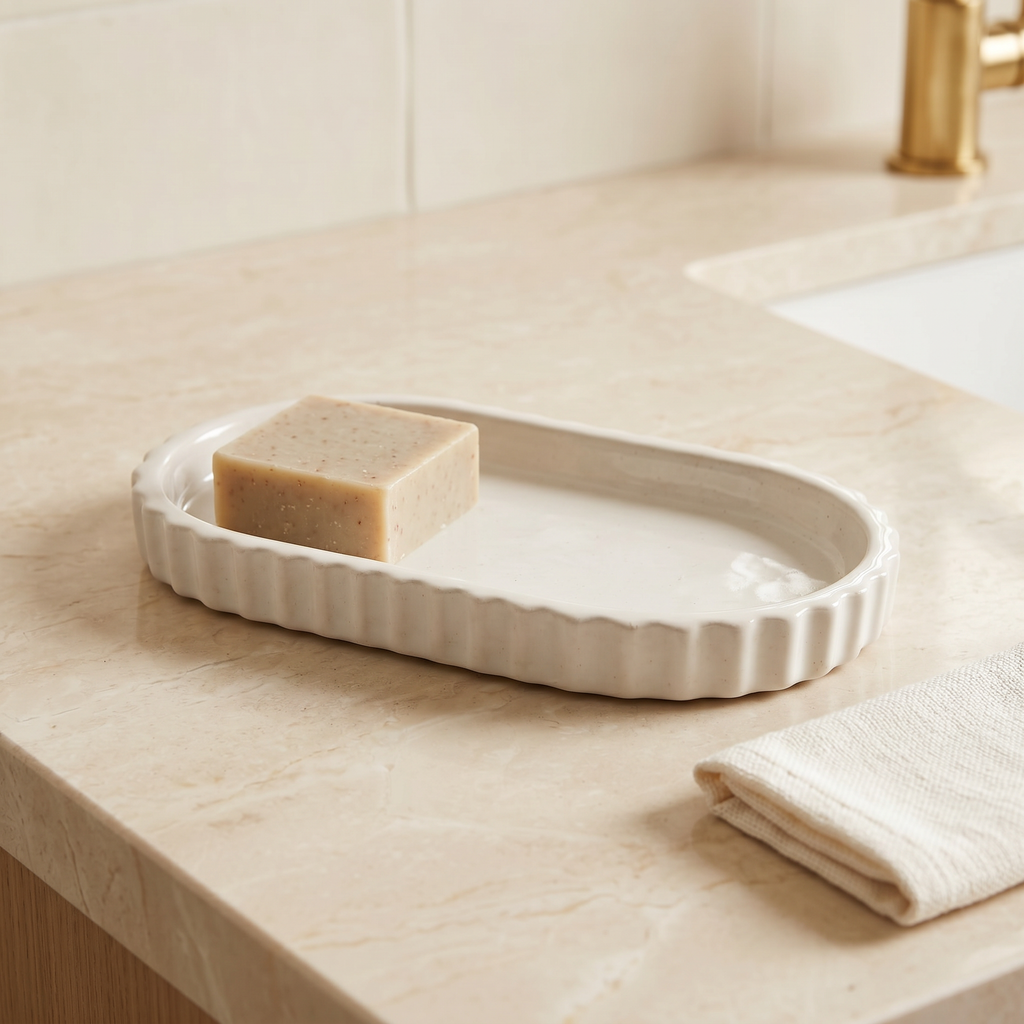 Scalloped Oblong Catchall Tray, Gypsum White 7"