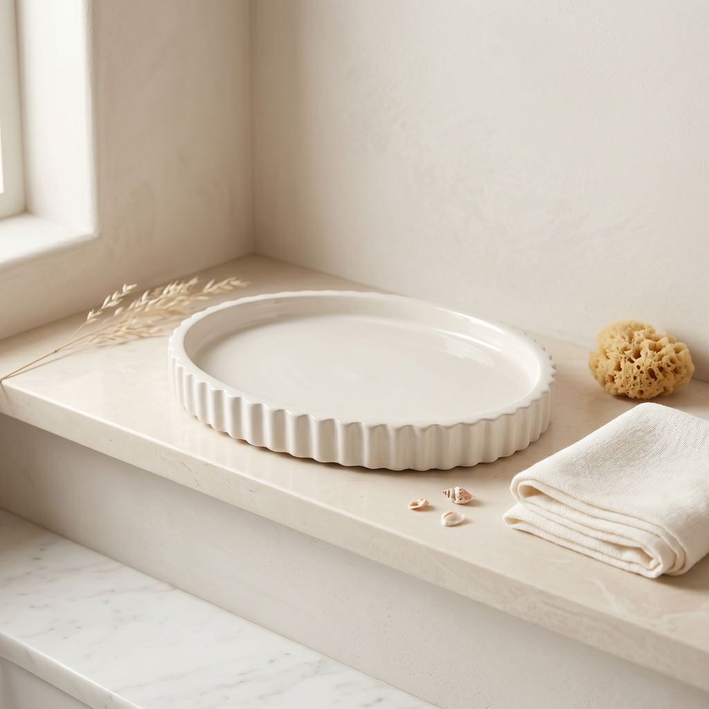 Scalloped Oval Tray, Gypsum White 8"