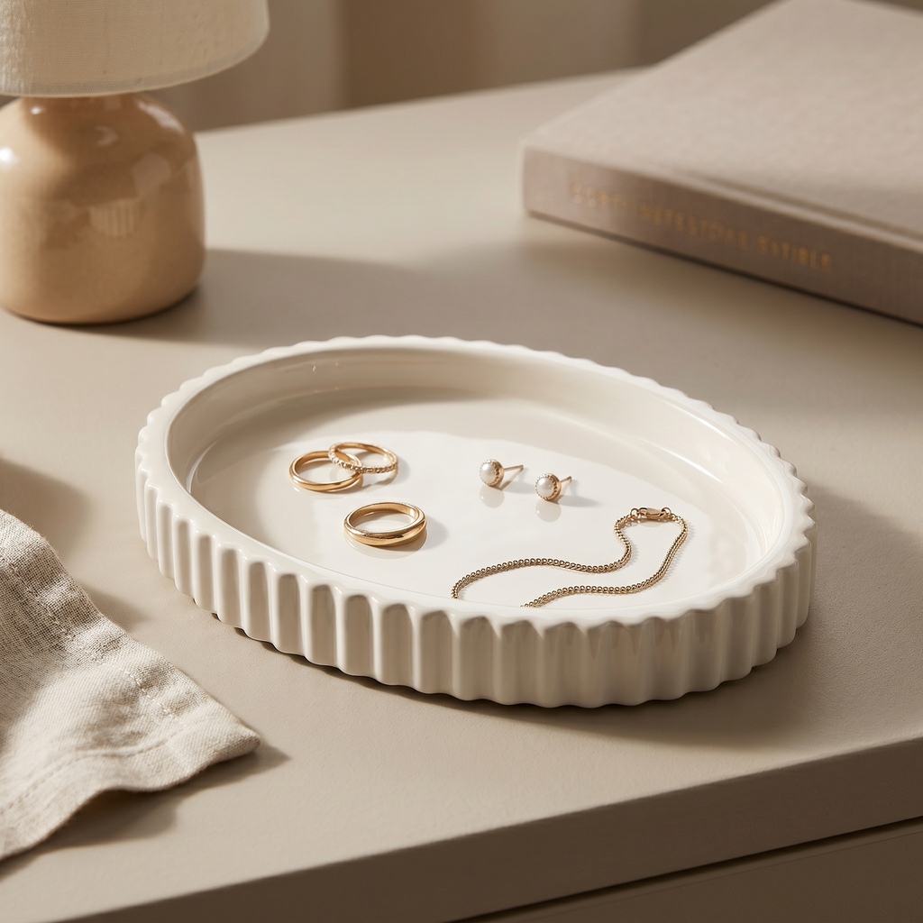 Scalloped Oval Tray, Gypsum White 8"
