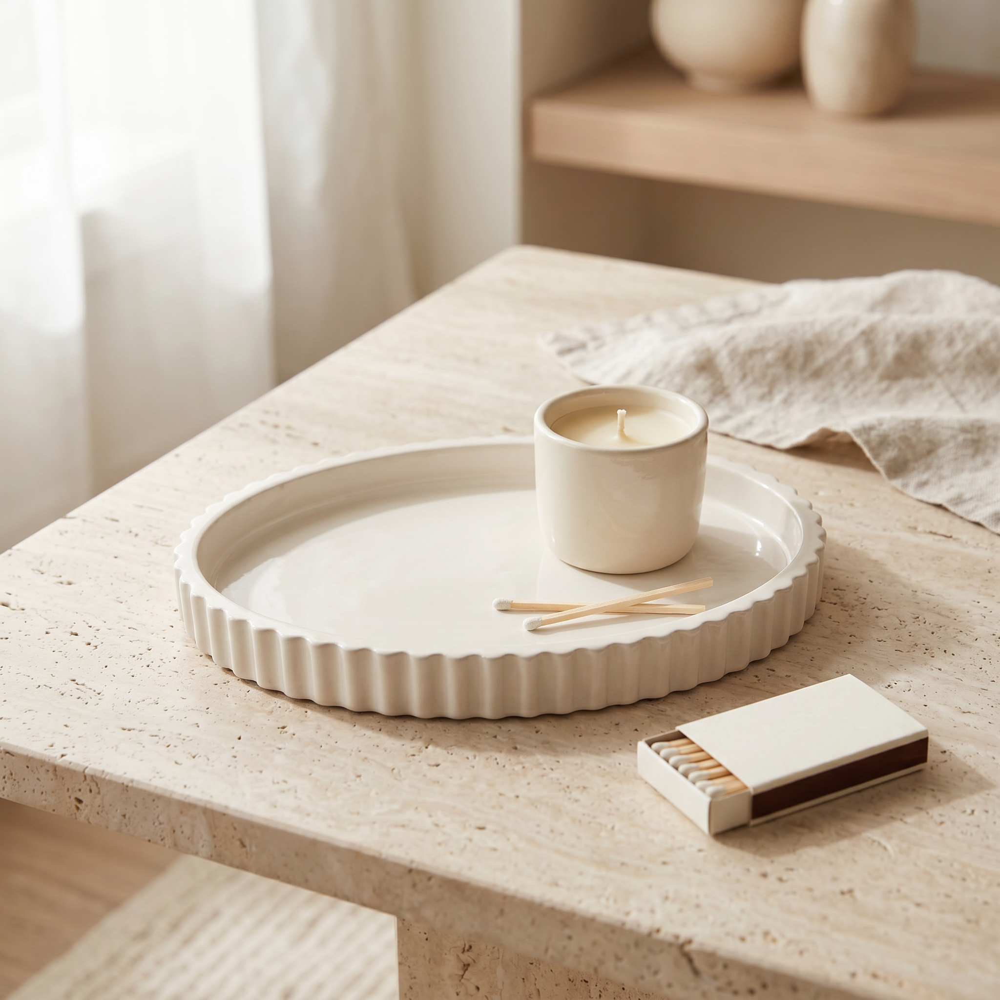 Scalloped Oval Tray, Gypsum White 8"