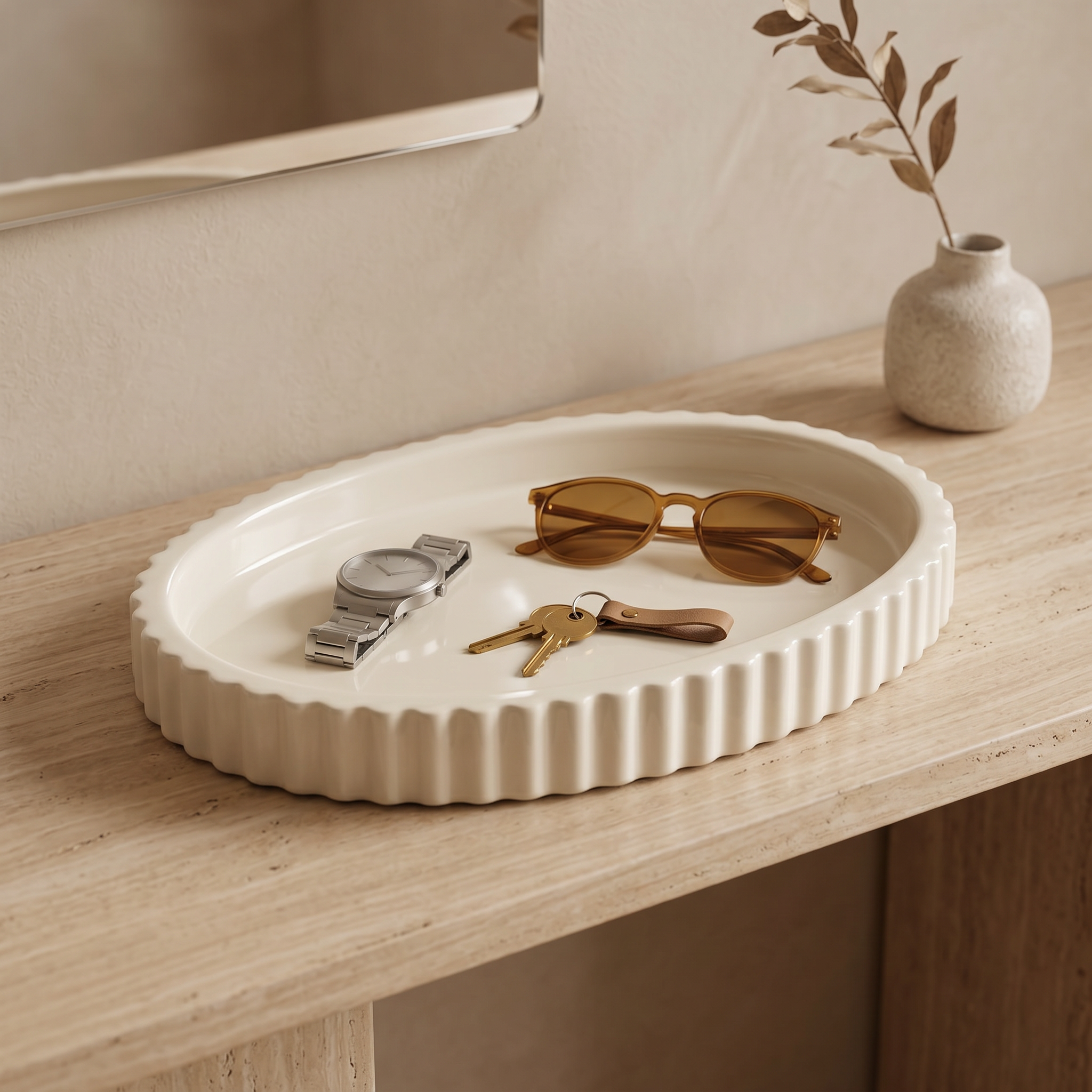 Scalloped Oval Tray, Gypsum White 8"