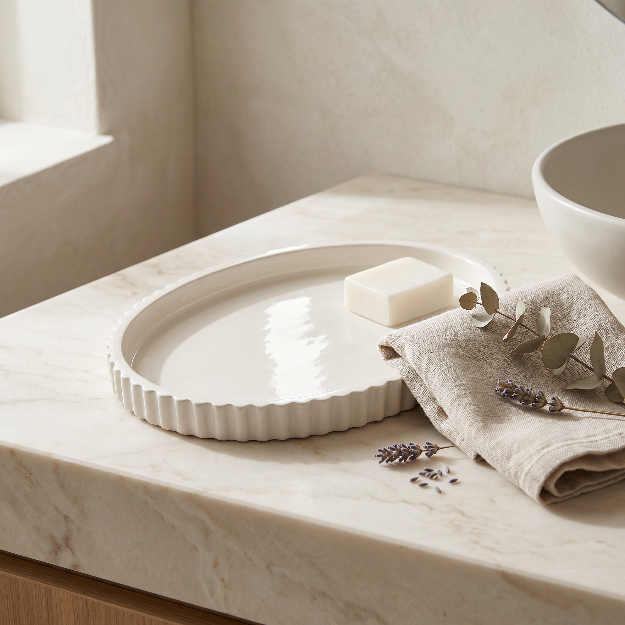 Scalloped Oval Tray, Gypsum White 8"