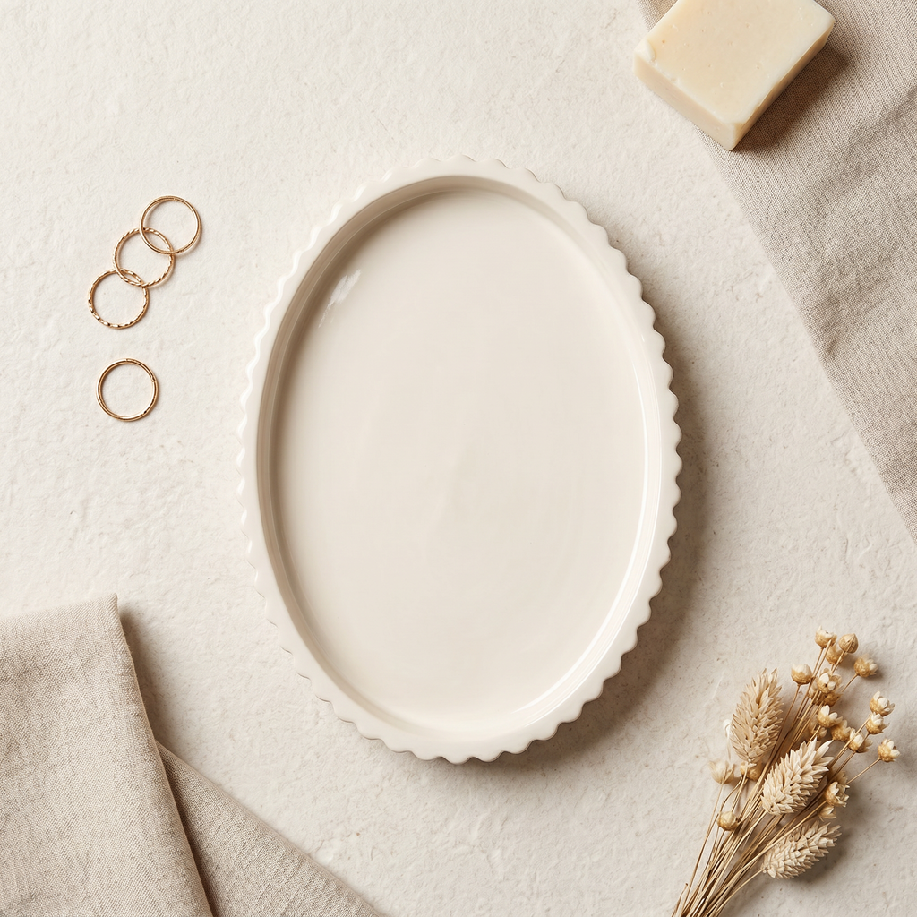 Scalloped Oval Tray, Gypsum White 8"