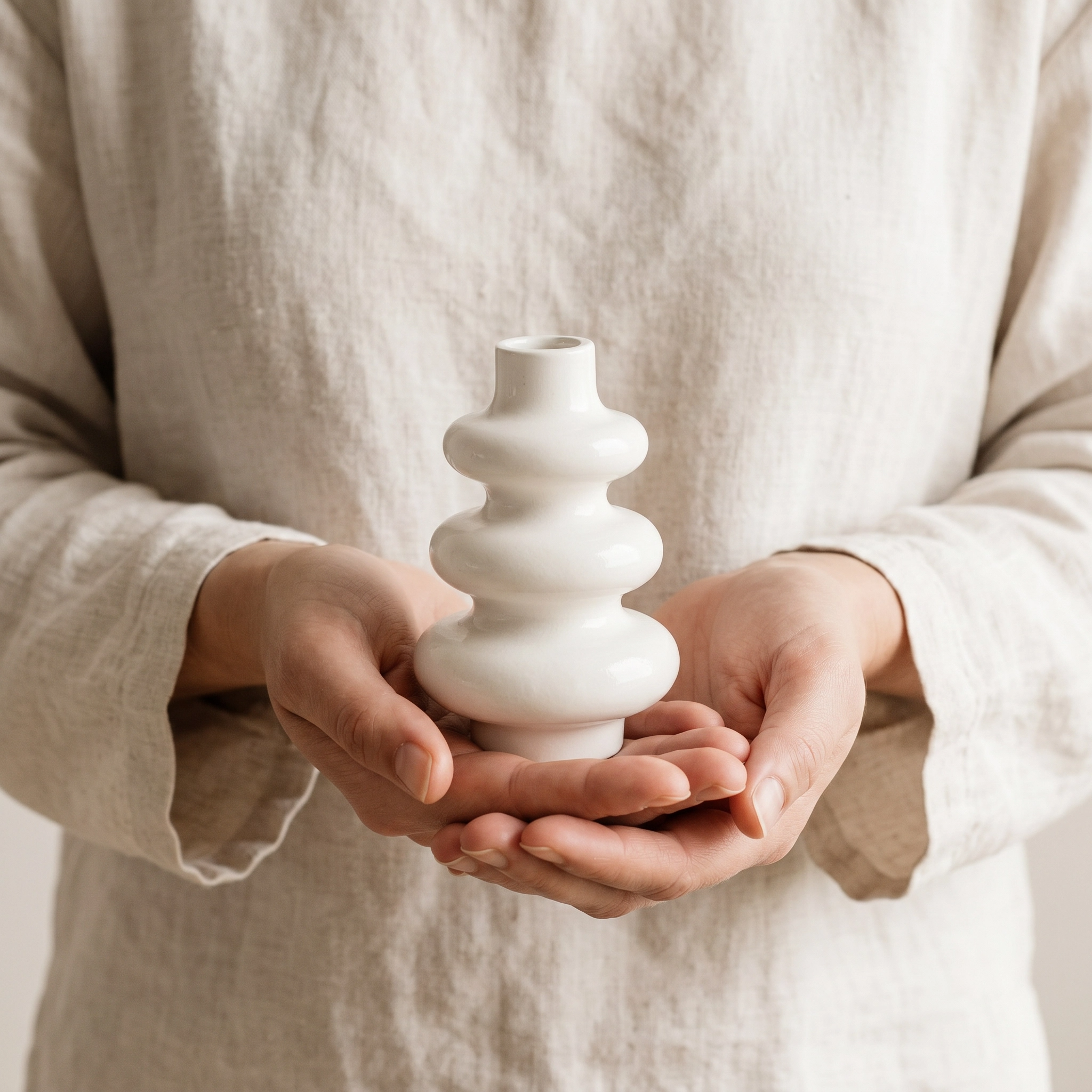 Stacked Bubble 3-Tier Vase, Gypsum White 5"