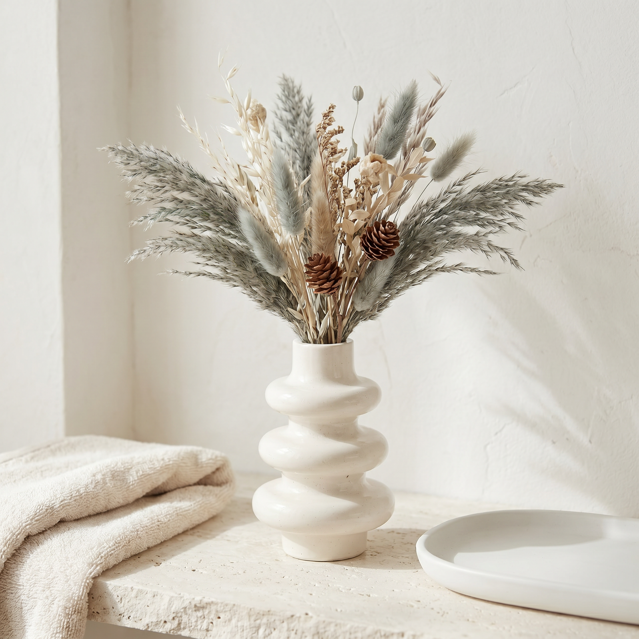 Stacked Bubble 3-Tier Vase, Gypsum White 5"