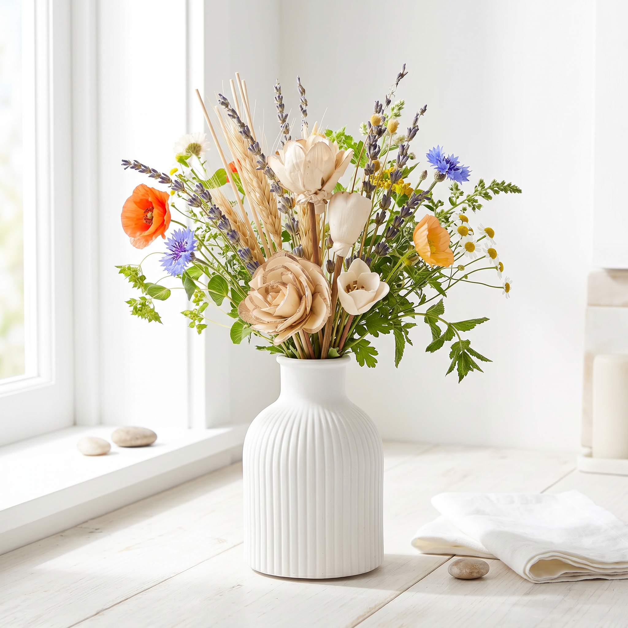 Ribbed Bottle Vase, Gypsum White 4"