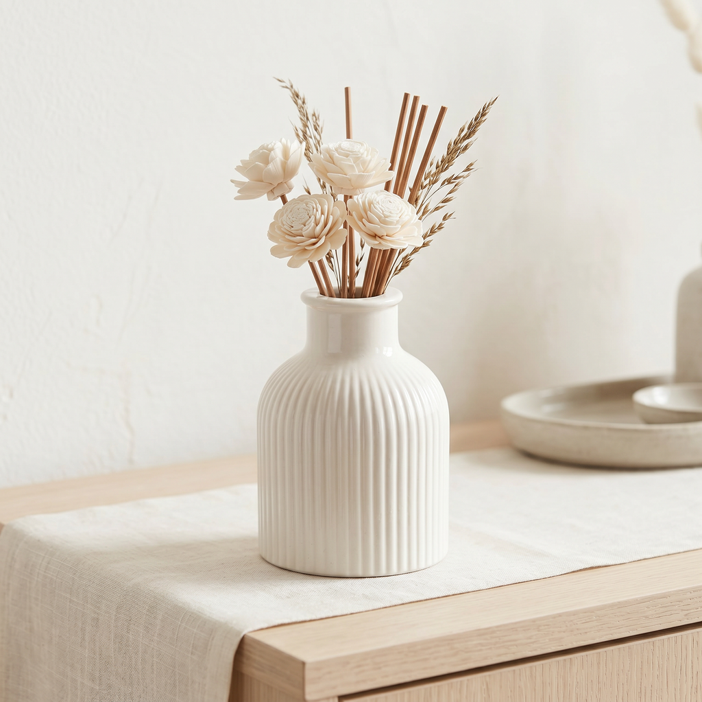 Ribbed Bottle Vase, Gypsum White 4"