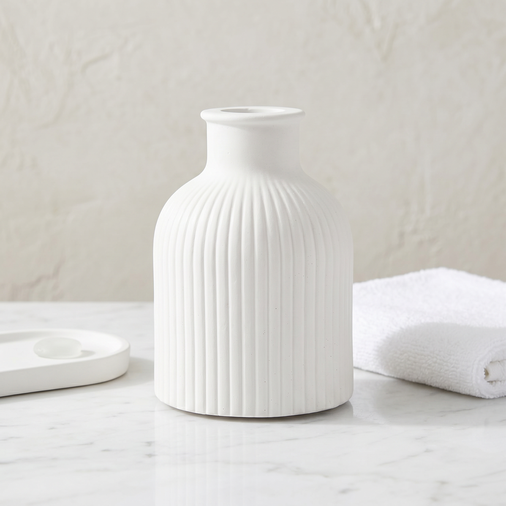 Ribbed Bottle Vase, Gypsum White 4"