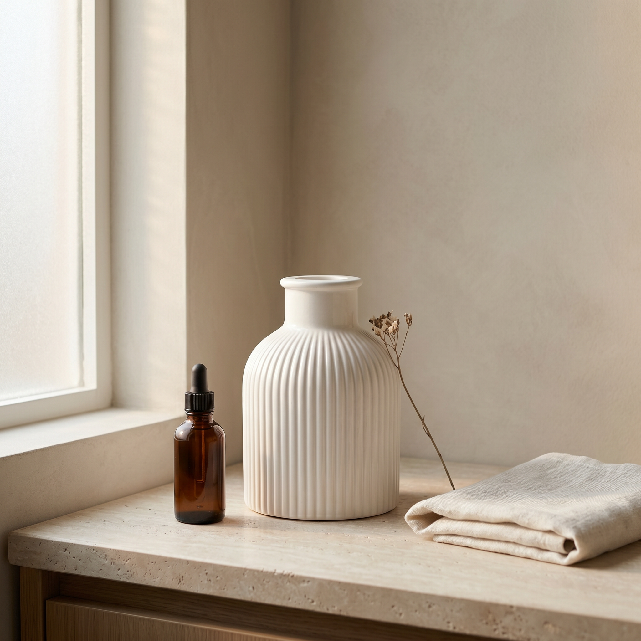 Ribbed Bottle Vase, Gypsum White 4"