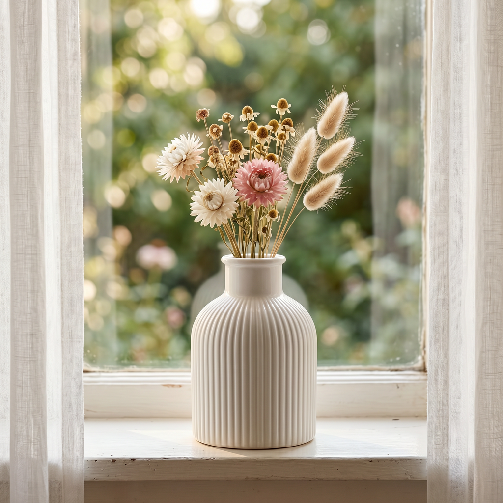 Ribbed Bottle Vase, Gypsum White 4"