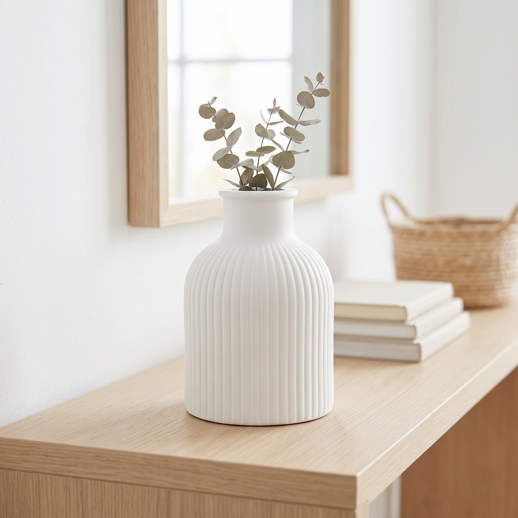 Ribbed Bottle Vase, Gypsum White 4"