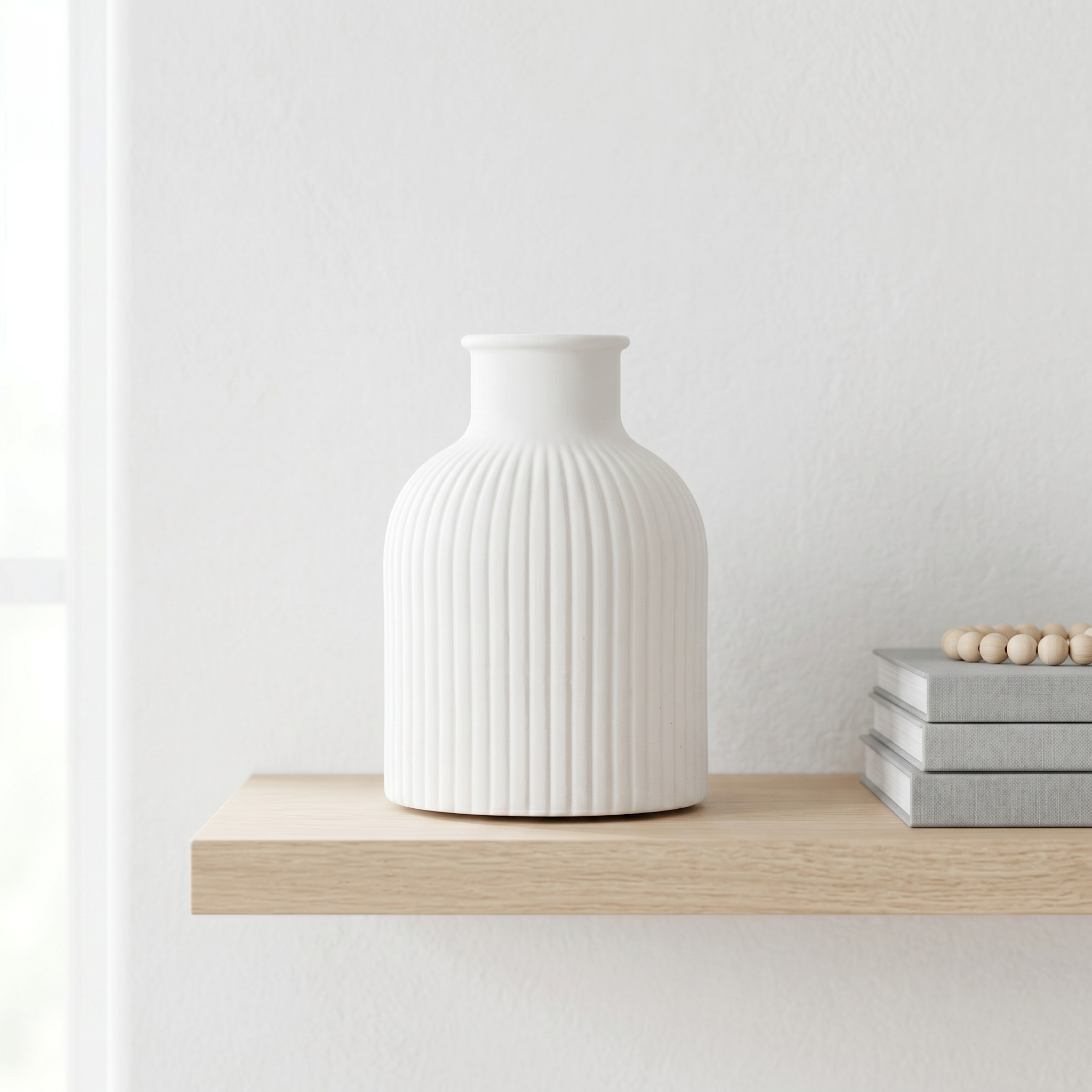 Ribbed Bottle Vase, Gypsum White 4"