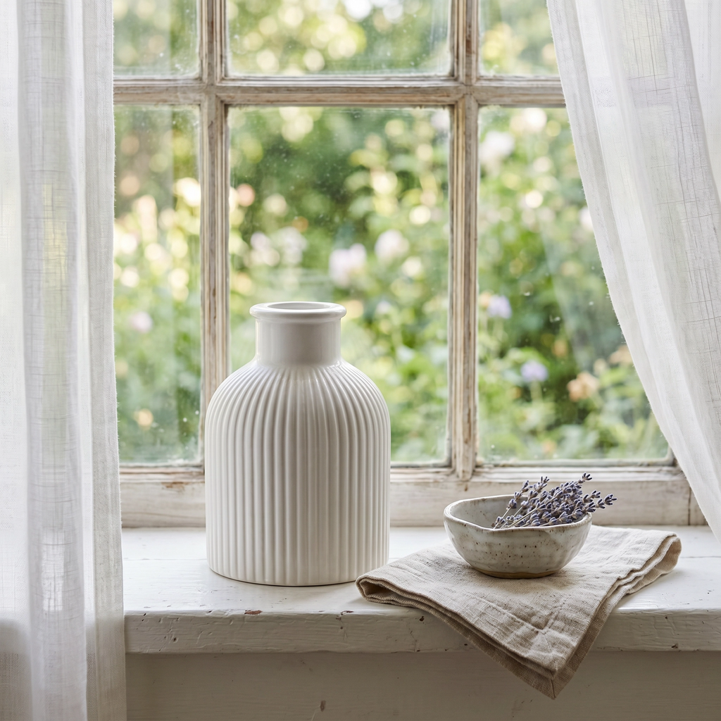 Ribbed Bottle Vase, Gypsum White 4"
