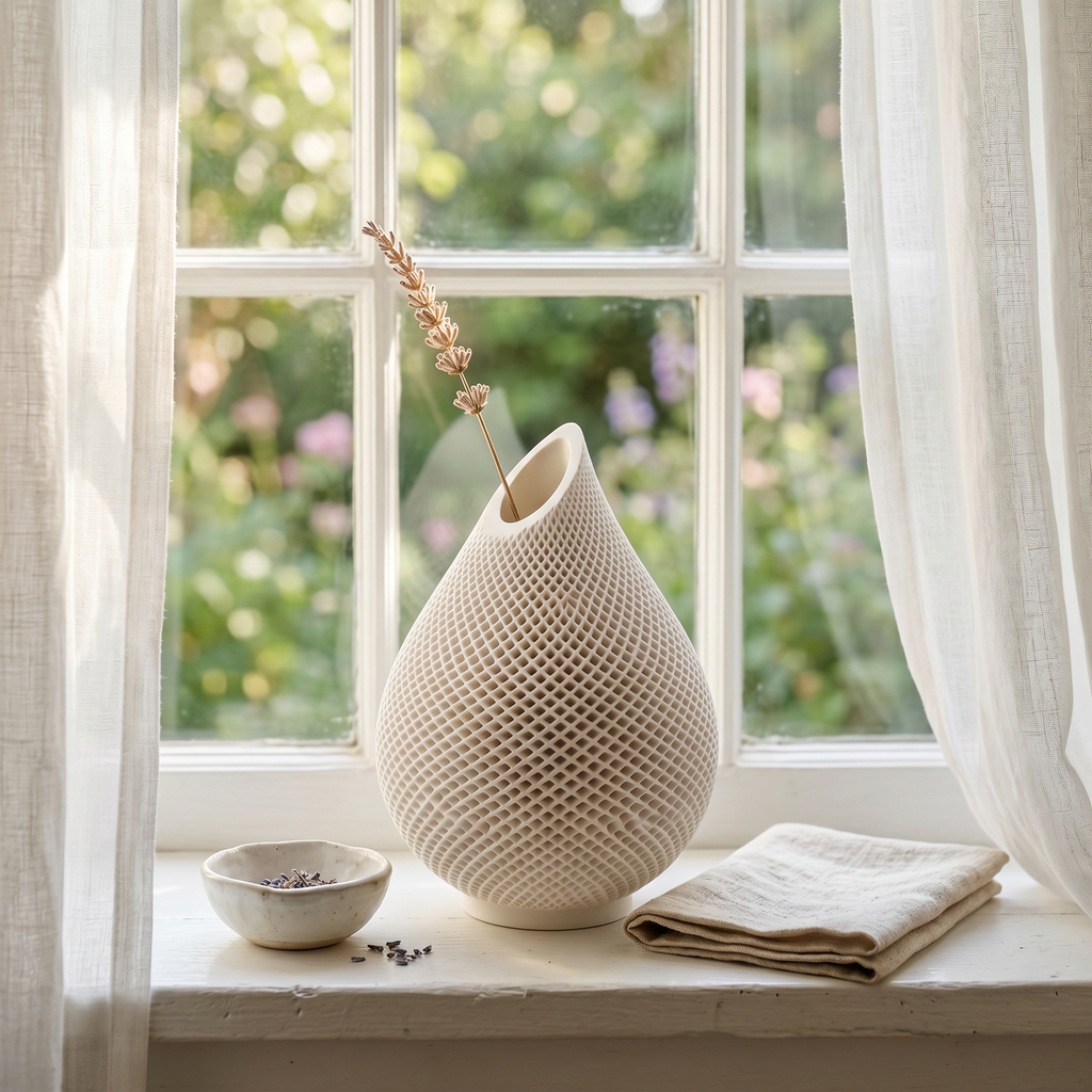 Teardrop Honeycomb Vase, Gypsum White 5"