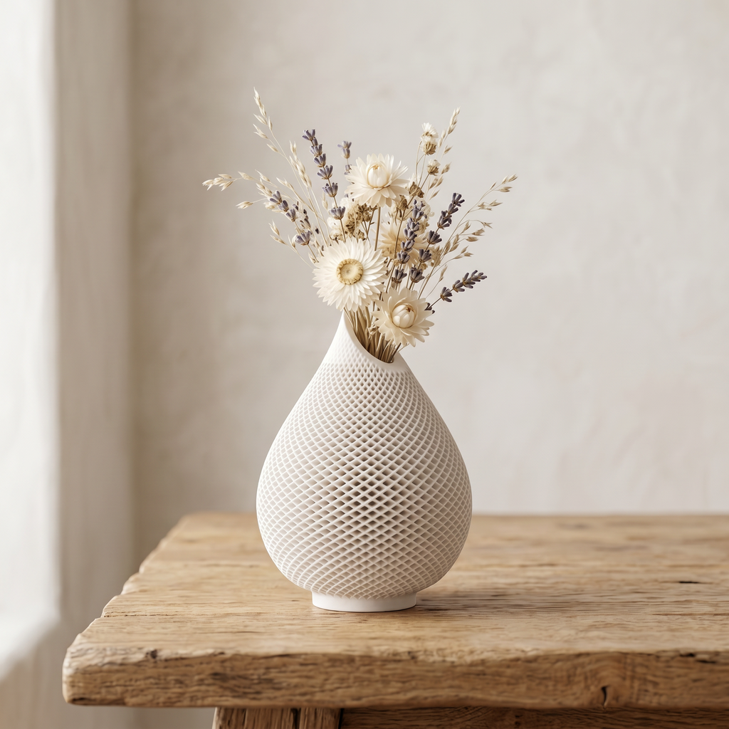 Teardrop Honeycomb Vase, Gypsum White 5"