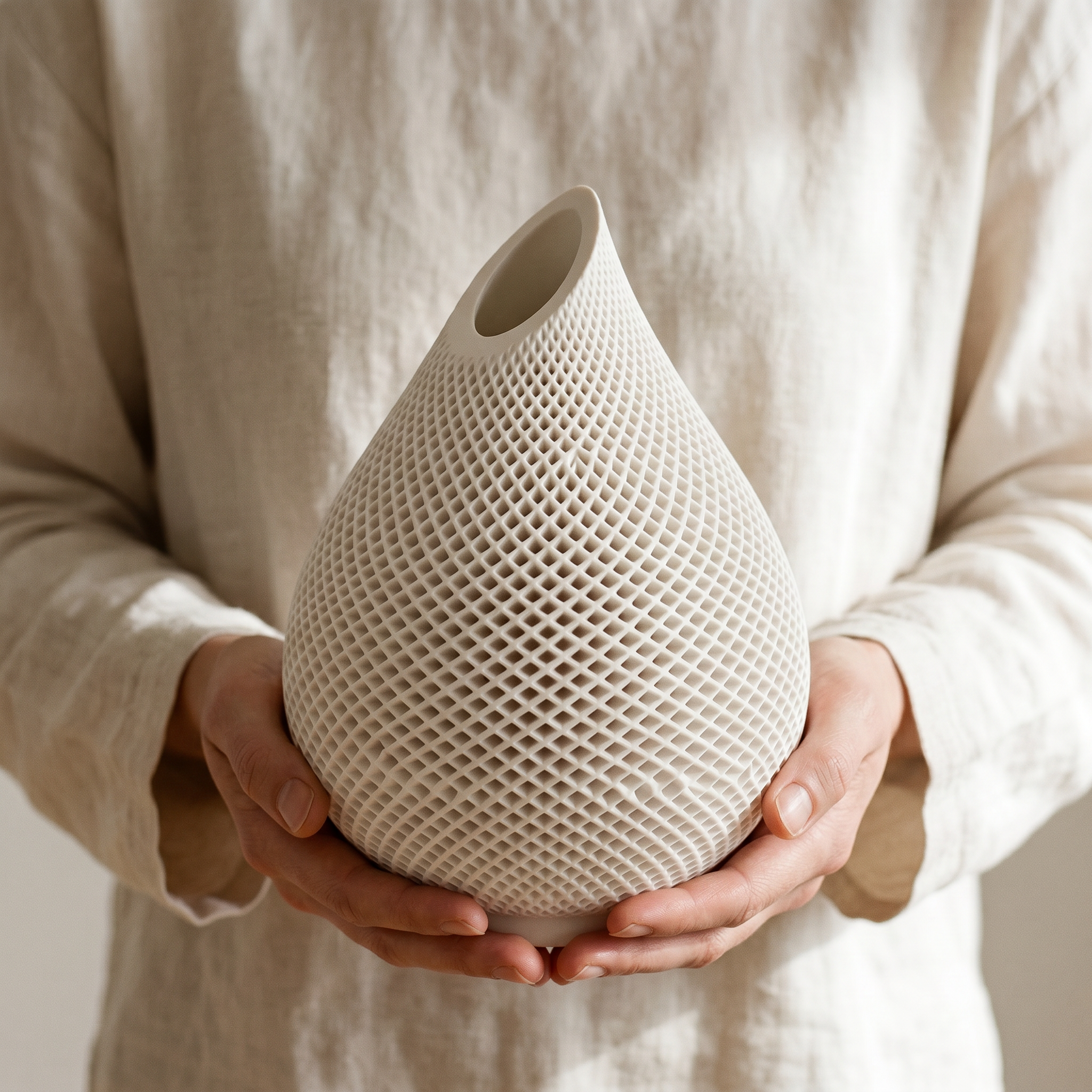 Teardrop Honeycomb Vase, Gypsum White 5"