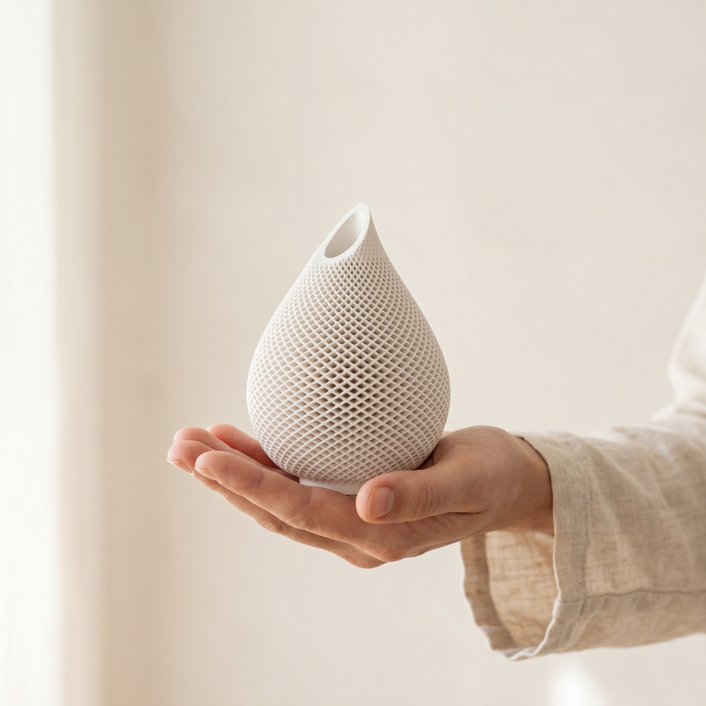 Teardrop Honeycomb Vase, Gypsum White 5"