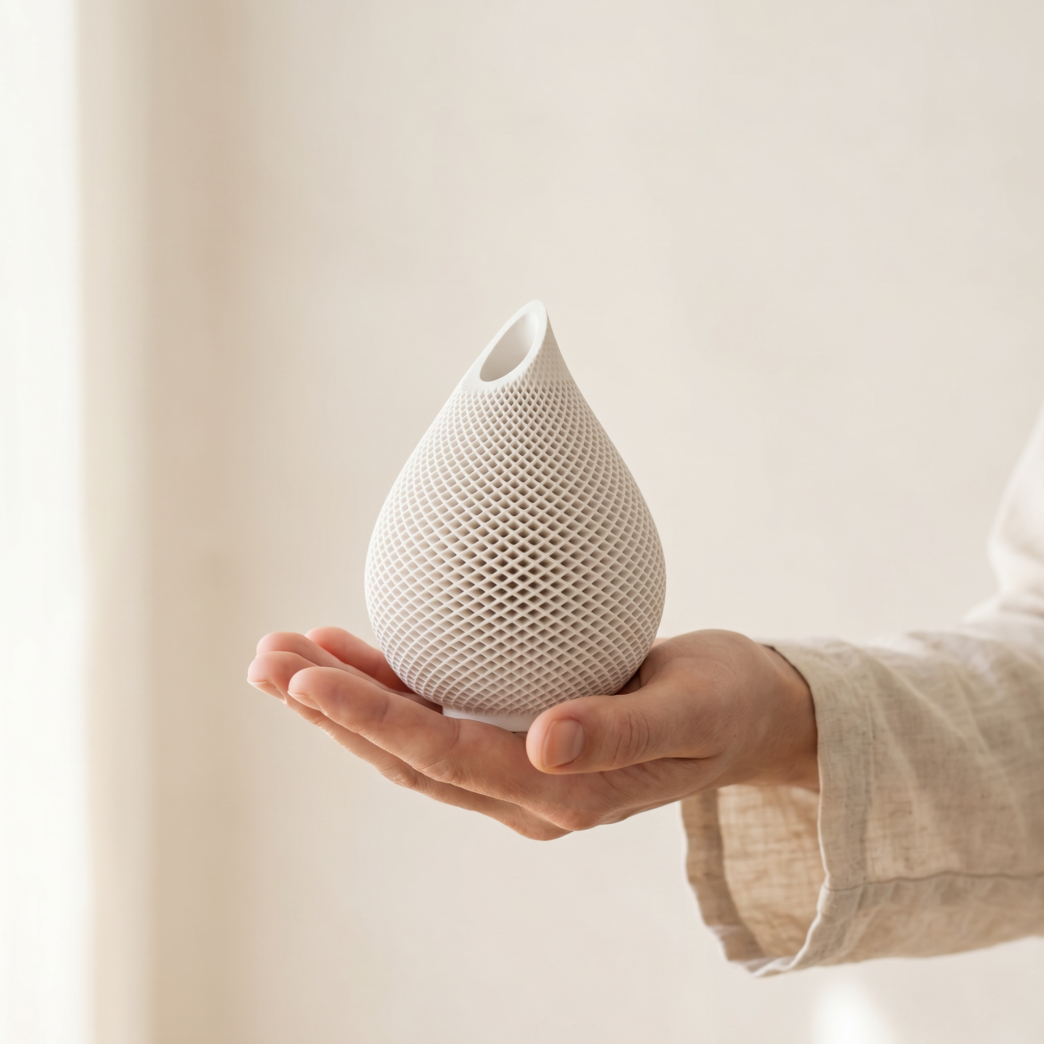 Teardrop Honeycomb Vase, Gypsum White 5"