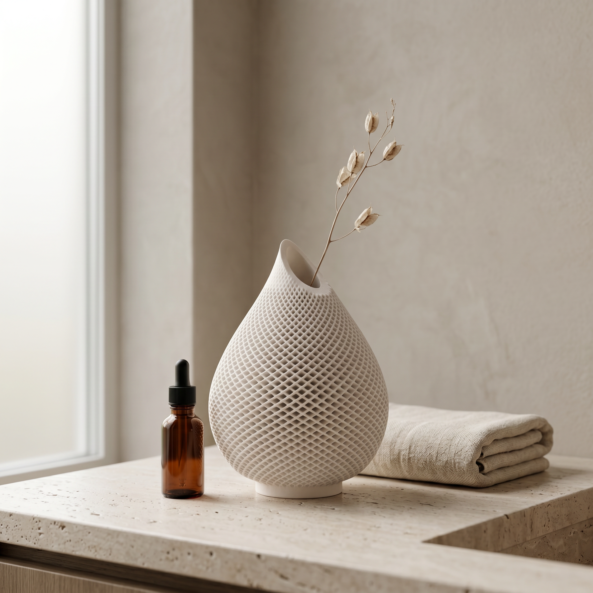 Teardrop Honeycomb Vase, Gypsum White 5"