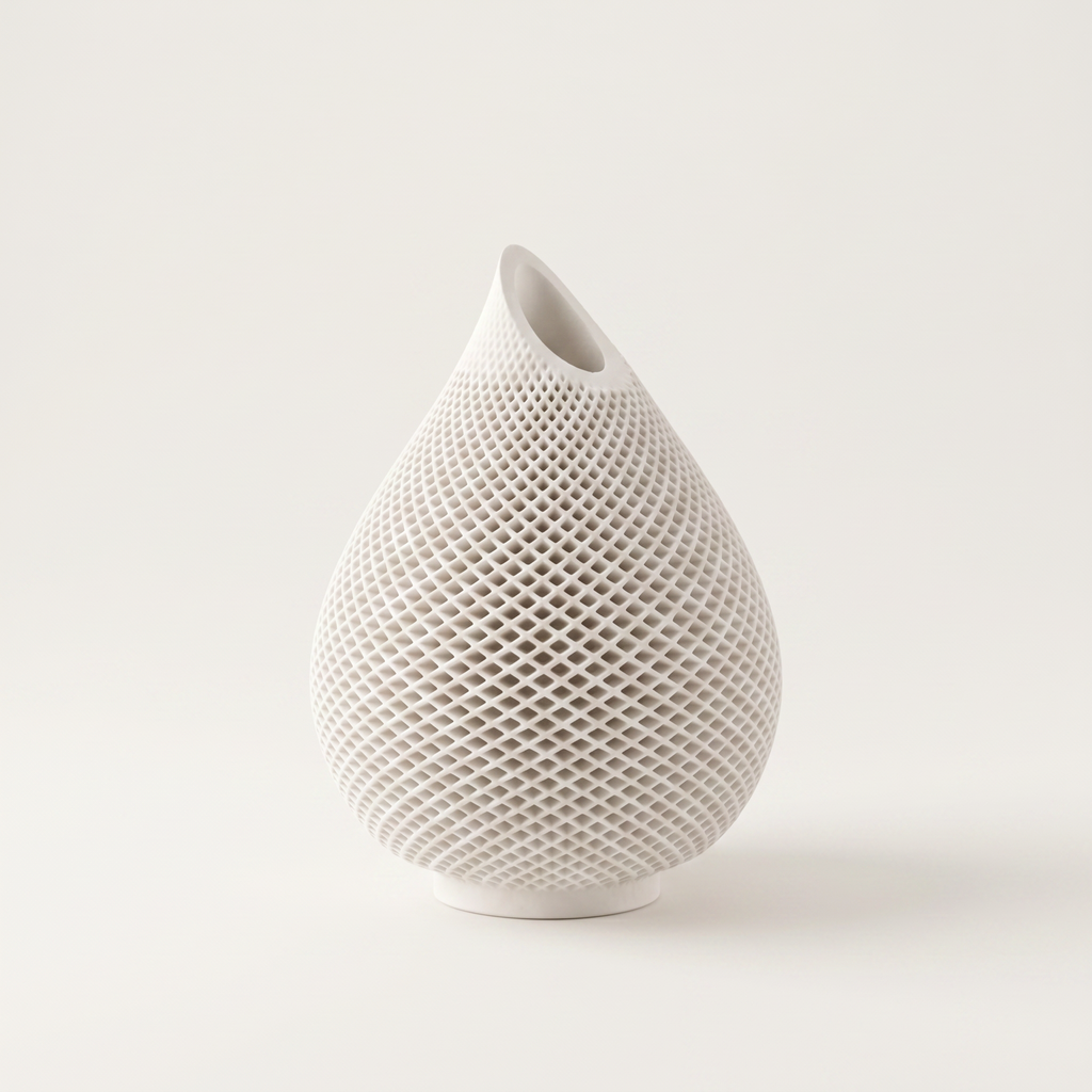 Teardrop Honeycomb Vase, Gypsum White 5"