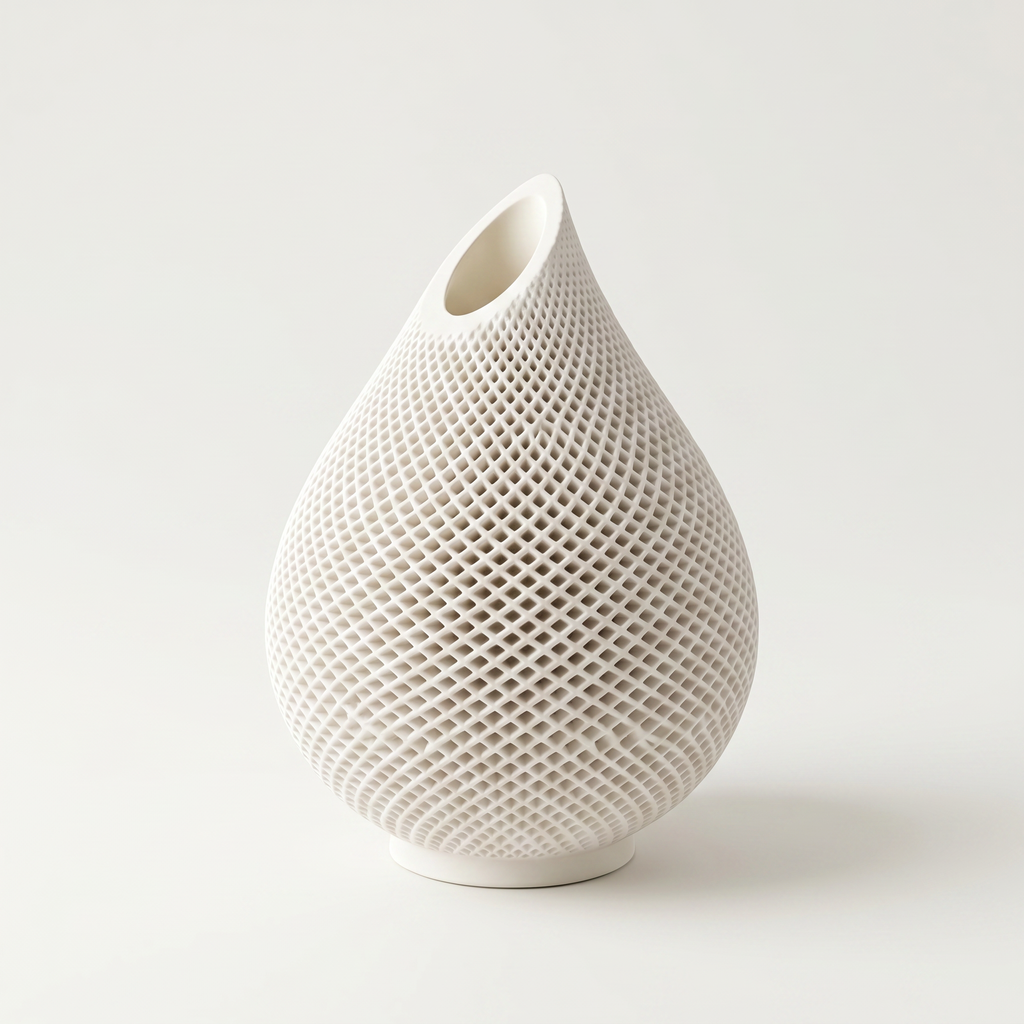 Teardrop Honeycomb Vase, Gypsum White 5"
