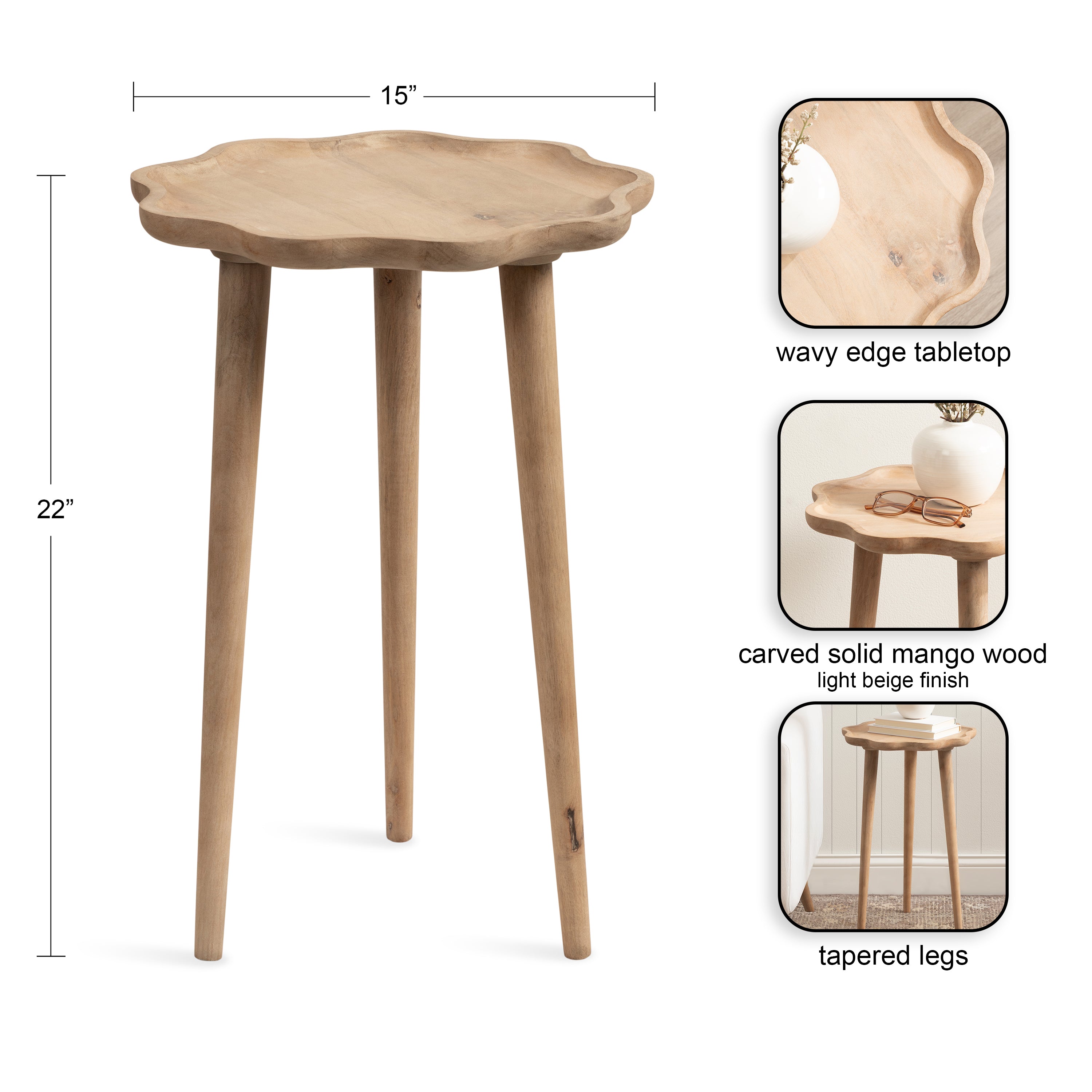 Alezar Scallop Wood Side Table